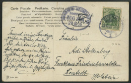 BAHNPOST DR 85 BRIEF, Hagenow-Neumünster (Zug 304) Als Ankunftsstempel Auf Ansichtskarte Mit 5 Pf Germania Von 1905, Fei - Machines à Affranchir (EMA)