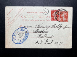 10c SEMEUSE SUR ENTIER CARTE POSTALE / THIONVILLE BEAUREGARD POUR HAARLEM PAYS BAS 1921 - Autres & Non Classés