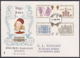 GB Great Britain 1973 Private FDC Inigo Jones, Architect, Architecture, Queen's House Greenwich, First Day Cover - Briefe U. Dokumente