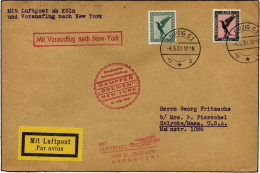 KATAPULTPOST 40c BRIEF, 10.5.1931, Bremen - New York, Nachbringe- Und Schleuderflug, Prachtbrief - Covers & Documents