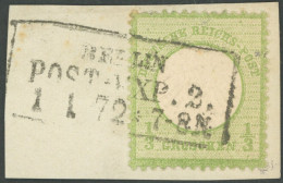 Dt. Reich 2a BrfStk, 1872, 1/3 Gr. Gelblichgrün Mit Ersttagsstempel BERLIN POST-EXP. 3. 1.1.72, Prachtbriefstück, RR!, G - Other & Unclassified