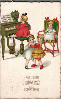 H3033 - Litho Glückwunschkarte Geburtstag - Mädchen Musizieren Klavier Flügel - Birthday