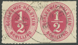 SCHLESWIG-HOLSTEIN 8  Paar O, 1865, 1/2 S. Rosalila Im Waagerechten Paar, K2 NORBURG, Rechte Marke Unten Scherentrennung - Schleswig-Holstein