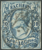 SACHSEN 13b O, 1859, 10 Ngr. Blau, II. Auflage, Nummernstempel 2, Kleine Rückseitige Schürfung Sonst Pracht, Kurzbefund  - Saxe