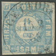 SCHLESWIG-HOLSTEIN 6 O, 1864, 11/4 S. Grauultramarin Mit Zentrischem Ortsstempel GETTORF, Leichte Bugspur Sonst Pracht - Schleswig-Holstein