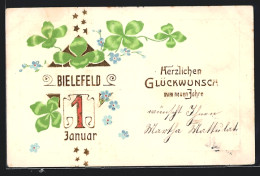 Lithographie Hamburg-Winterhude, Kalenderblatt 1. Januar Mit Kleeblättern, Neujahrsgruss  - Winterhude