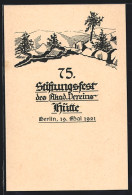 Künstler-AK Berlin-Charlottenburg, Festpostlarte Zum 75. Stiftungsfest 1921, Akademischer Vereins Hütte  - Charlottenburg