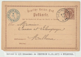 1335p - Entier Postal 1/2 Groschen - SENTHEIM Pour MULHOUSE - 8 Octobre 73 - - Covers & Documents