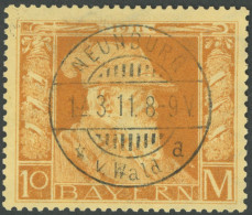 BAYERN 90II O, 1911, 10 M. Luitpold, Type II, Idealer Stempel NEUENBURG V. WALD, Pracht, Mi. 400.- - Used