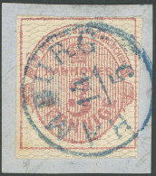 HANNOVER 8b BrfStk, 1856, 3 Pf. Karmin, Grau Genetzt, Kleiner K1 HAMBURG, Prachtbriefstück, Mi. 450.- - Hanover