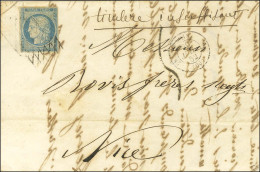 Grille Sans Fin / N° 4 Càd PARIS (60) Sur Lettre Insuffisamment Affranchie Pour Nice (Etats Sardes), Taxe Tampon 5. 1852 - 1849-1850 Cérès