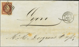 Grille / N° 6 Belle Nuance Carmin Foncé Et Belles Marges Càd 2 MARSEILLE 2 (12) Sur Lettre Pour Lyon. 1851. - TB / SUP.  - 1849-1850 Ceres