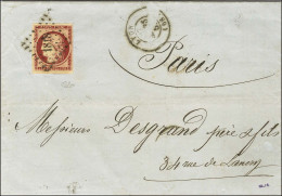 PC 1818 / N° 6 Carmin Foncé Sur Jaune, Superbe Nuance Et Belles Marges, Càd T 15 LYON (68) Sur Lettre 3 Ports Pour Paris - 1849-1850 Cérès