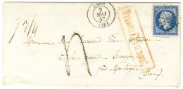 PC 578 / N° 14 Càd T 15 CAEN (13) Sur Lettre 2 Ports (7 Grammes 1/4) Insuffisamment Affranchie Pour Mortagne, Griffe Rou - 1853-1860 Napoléon III