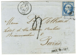 PC 1988 / N° 14 (froissure) Càd T 15 MEZE (33) Sur Lettre 2 Ports Insuffisamment Affranchie Pour Paris, Taxe Tampon 4 De - 1853-1860 Napoleon III