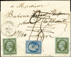 PC 3671 / N° 11 (2) Càd T 15 VOIRON (37) Sur Lettre Territoriale Insuffisamment Affranchie Taxée 28. Au Bureau De Poste  - 1853-1860 Napoleon III