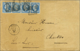 Losange A / N° 14 Type 2 Bande De 4 Percée En Ligne Càd A PARIS A Sur Lettre 3 Ports Pour Chartres. 1861. - TB. - R. - 1853-1860 Napoleon III