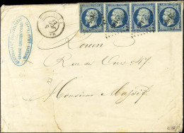 PC 2185 / N° 14 Bleu Foncé Sur Vert (1 Ex Leg Def) Càd T 15 MOULIN LILLE (57) Sur Lettre 3 Ports (déchirure) Pour Rouen. - 1853-1860 Napoleon III