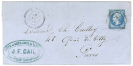 Càd T 22 RILLE (36) / N° 14 Belles Marges Sur Lettre Pour Paris. 1862. Exceptionnelle Oblitération De Distribution Sur N - 1853-1860 Napoleon III
