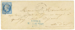 PC 1896 (Marseille) / N° 14 Càd T 15 MARSEILLE (12) Sur Lettre D'Algérie Pour Dijon. Au Recto, Griffe Bleue VAPEUR / VIL - 1853-1860 Napoleon III