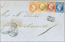 PC 3709 / N° 13 (def) + 14 + 16 (leg Def) + 17 Càd SMYRNE / TURQUIE Sur Lettre 3 Ports Pour Marseille. 1859. - TB. - R. - 1853-1860 Napoléon III.