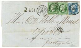 Càd NANTES A PARIS / E / N° 12 (2) + 14 (leg Def) Sur Lettre Pour Porto Acheminée Par Bâtiment De Commerce Faisant La Li - 1853-1860 Napoleon III