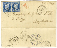 Càd 3484 / N° 14 Bleu Foncé (2) Càd T 15 VANNES (54) Sur Lettre Avec Texte Adressé Au Général Flo à Jersey. Au Verso, Cà - 1853-1860 Napoléon III.