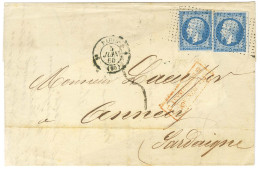 Rouleau De Pointillés / N° 14 (2) Càd PARIS (60) Sur Lettre Insuffisamment Affranchie Pour Annecy (Etats Sardes). Au Rec - 1853-1860 Napoléon III.