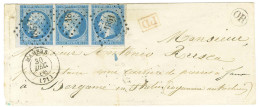 PC 1851 / N° 14 Bande De 3 Petit Bdf Càd T 15 MAMERS (71) Sur Lettre Pour Bergame (Autriche). 1858. - TB / SUP. - 1853-1860 Napoléon III.