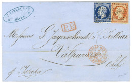 PC 1495 / N° 14 Bleu Foncé + 16 Càd Rouge BUREAU MARITIME / LE HAVRE Sur Lettre 2 Ports Acheminée Par Bâtiment De Commer - 1853-1860 Napoléon III.