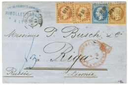 PC 1818 / N° 13 + 14 + 16 (2) Càd T 15 LYON (68) Sur Lettre Pour Riga Par La Voie De Prusse. Au Recto, Cachet De Passage - 1853-1860 Napoléon III