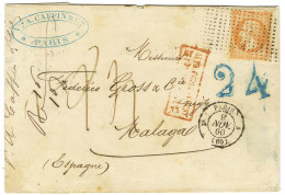 Rouleau De Pointillés / N° 16 Belles Marges Càd PARIS (60) Sur Lettre Insuffisamment Affranchie Pour Malaga. Au Recto, T - 1853-1860 Napoléon III.