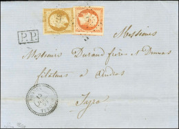PC 3772 / N° 13 Filet à Peine Effleuré + N° 16 Càd RHODES / TURQUIE Sur Lettre Avec Texte Pour Syra. 1859. - SUP. - R. - 1853-1860 Napoléon III