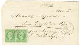 GC 3471 / N° 20 Paire Càd T 17 SURGERES (16) + Griffe De Gare SURGERES Sur Lettre Avec Texte Adressée Localement. 1869.  - 1862 Napoléon III