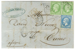 GC 5055 (Philippeville) / N° 20 Paire + 22 Càd MARSEILLE / BOITE MOBILE Sur Lettre Insuffisamment Affranchie Pour Tunis. - 1862 Napoleon III