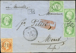 GC 5119 / N° 20 Paire + 2 Ex + N° 23 Càd LE CAIRE / Bau FRANCAIS Sur Lettre Incomplète Pour La Suisse. Au Verso, Divers  - 1862 Napoleon III