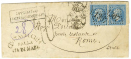 GC 1307 / N° 22 Paire Càd T 15 DIJON (20) Sur Lettre Insuffisamment Affranchie Pour Rome. Au Recto, Taxe Tampon 20. 1865 - 1862 Napoléon III