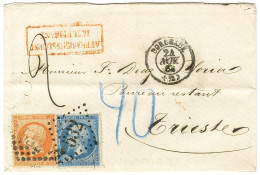 GC 532 / N° 22 + 23 Càd T 15 BORDEAUX (32) Sur Lettre Insuffisamment Affranchie Pour Trieste Taxée 40. 1863. - TB / SUP. - 1862 Napoleon III