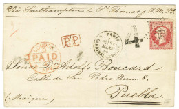 Etoile 28 / N° 24 Càd PARIS / R CARDINAL - LEMOINE Sur Lettre Pour Puebla. Au Recto, Càd De Transit LONDON Et Taxe Tampo - 1862 Napoleon III