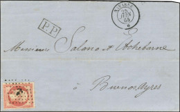 Ancre / N° 24 Càd NAVARRE / * 25 JUIN 64 + P.P. Sur Lettre De Bordeaux Pour Buenos Ayres. - SUP. - RR. - 1862 Napoleon III