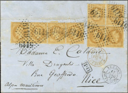 GC 5119 / N° 28 Bloc De 4 (2 Ex Froissure à La Pliure De La Lettre) + Bande De 4 Càd LE CAIRE / Bau FRANCAIS Sur Lettre  - 1863-1870 Napoléon III Lauré