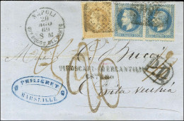 GC Italien 184 / N° 28 + 29 Paire Càd NAPOLI Sur Lettre Avec Texte Daté De Marseille Le 13 Août 1869 Insuffisamment Affr - 1863-1870 Napoleon III Gelauwerd