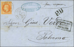 Càd (centre évidé) LIGNE X / PAQ. FR. N° 5 / N° 31, à Côté, Càd Avec Bloc Dateur Manuscrit 18 OCT. 69 Sur Lettre Pour Pa - 1863-1870 Napoleon III With Laurels