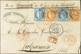 GC 1769 / N° 38 (2) + 60 (2) Càd T 17 LE HAVRE (74) Sur Lettre Pour Valparaiso. Au Recto, Cachet VALPARAISO / 10 C / MUL - 1870 Siège De Paris