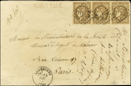 GC 2047 / N° 47 Bande De 3, Belles Marges, 1 Ex Variété R Relié Au Cadre. Càd T 16 LILLEBONNE (74) Sur Lettre Chargée Po - 1870 Bordeaux Printing