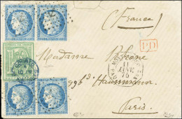 Càd Bleu CORREO / MONTEVIDEO / TP Uruguay 10c + Ancre / N° 60 Type III (2 Paires) Càd Octo MONTEVIDEO PAQ.FR. J N° 2 11  - 1871-1875 Cérès