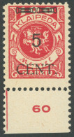 MEMELGEBIET 180IV **, 1923, 5 C. Auf 100 M. Dkl`rosa, Type IV, Unterrandstück, Postfrisch, Pracht, Mi. 195.- - Memel (Klaïpeda) 1923