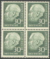 BUNDESREPUBLIK 259y  VB **, 1960, 30 Pf. Heuss Lumogen Im Viererblock, Postfrisch, Pracht, Gepr. Schlegel, Mi. 130.- - Autres & Non Classés