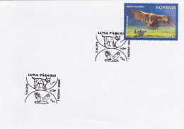 ANIMALS, BIRDS, GOLDEN EAGLE, LYNX, STAMP AND SPECIAL POSTMARKS ON COVER, 2010, ROMANIA - Eagles & Birds Of Prey