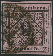 WÜRTTEMBERG 4c O, 1851, 9 Kr. Schwarz Auf Dkl`rosa, Bugspur Sonst Farbfrisch, Pracht, Gepr. Heinrich, Mi. 300.- - Sonstige & Ohne Zuordnung